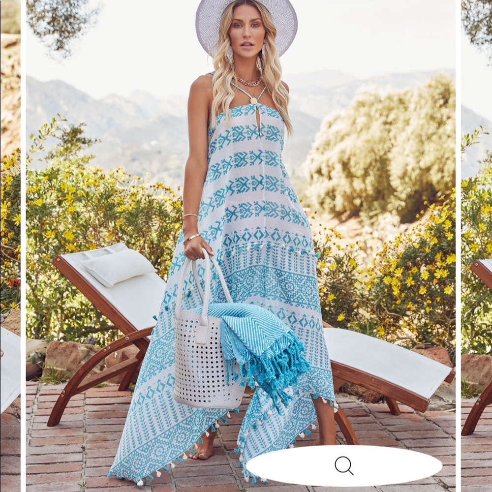 Tassel printed cotton scarf dress 🤍